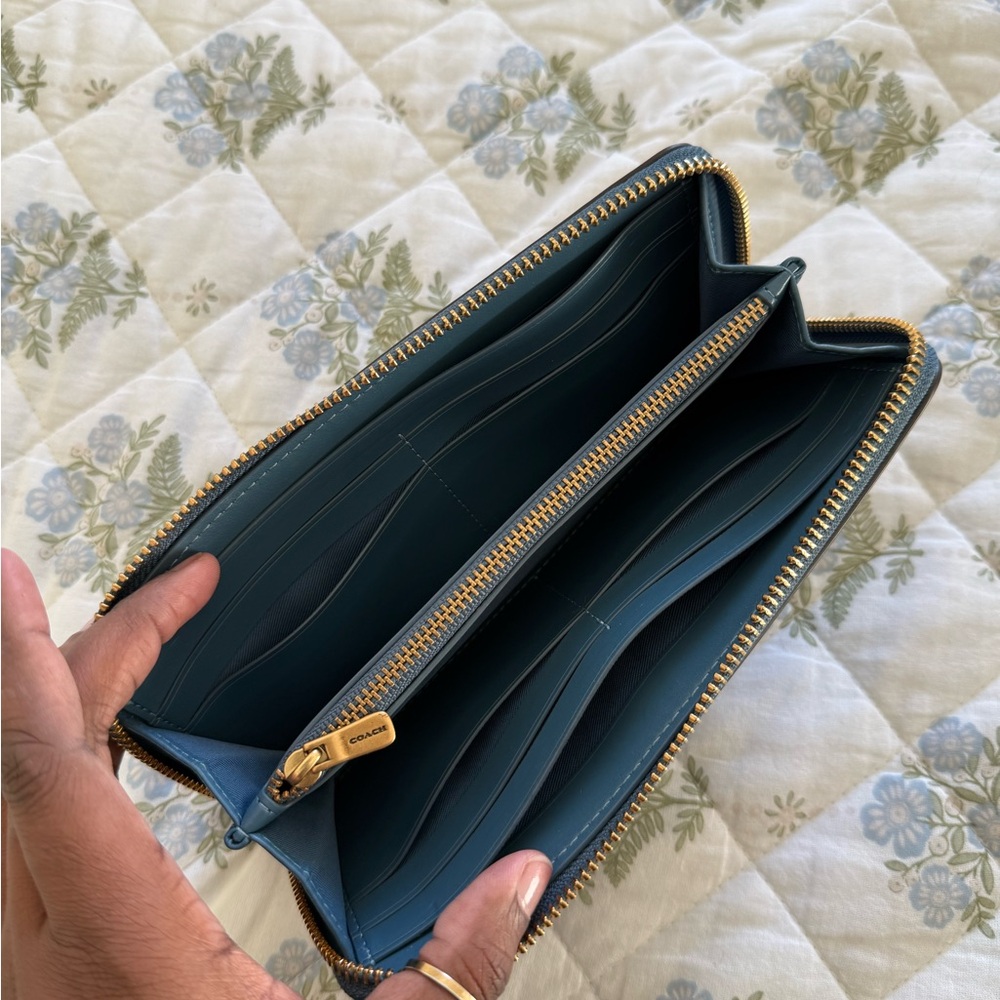 Coach Teal Leather Zip Wallet - Picture 3 of 3